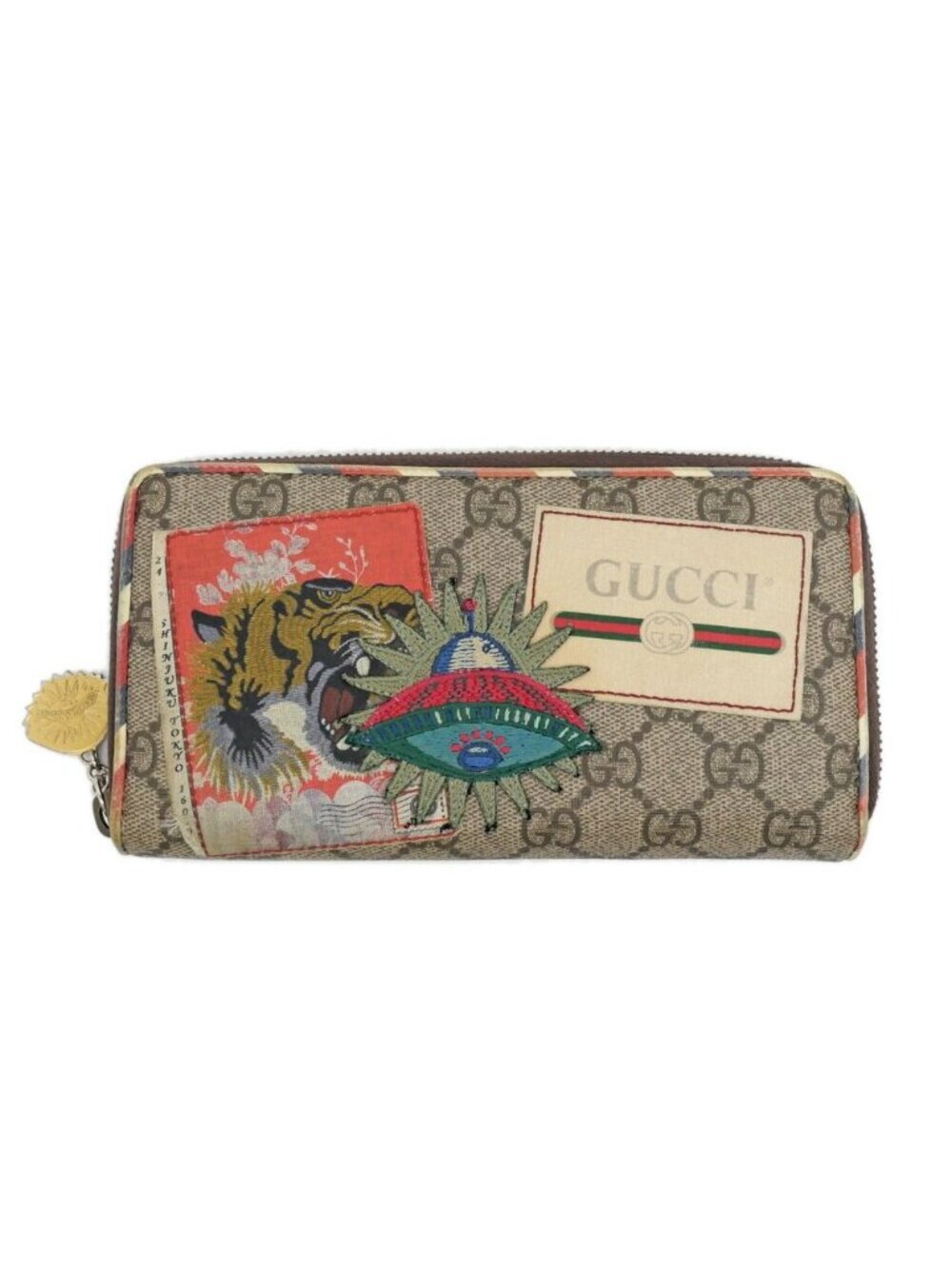 Gucci Courier Zip Around Wallet Beige Brown GG Supreme
